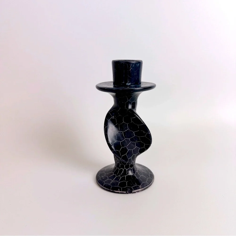 VTG Hand Carved‎ Soapstone Taper Candle Holder Blue Black